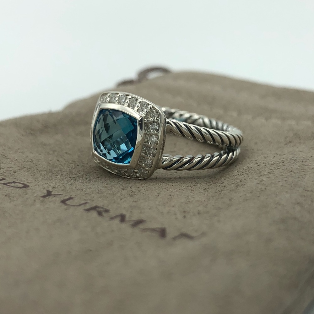 David Yurman Petite Albion Blue Topaz Ring Size 5